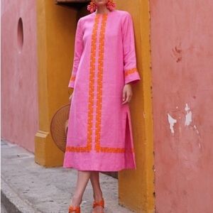 RARE Tuckernuck x Atlantic Pacific Size Small Hot Pink and Orange Linen Dress